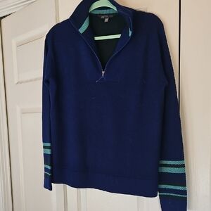 Title Nine Women's Navy Zip-Up Sweater with Green Accents